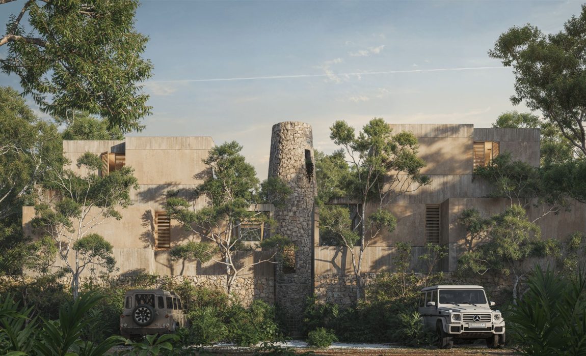 Inku facade by V Taller, featuring sustainable luxury villas Tulum 2026 in Selvazama.