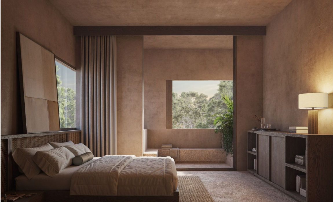 Ethereal master bedroom with jungle views and premium finishes at Casa Sky, Tulum luxury homes for sale.