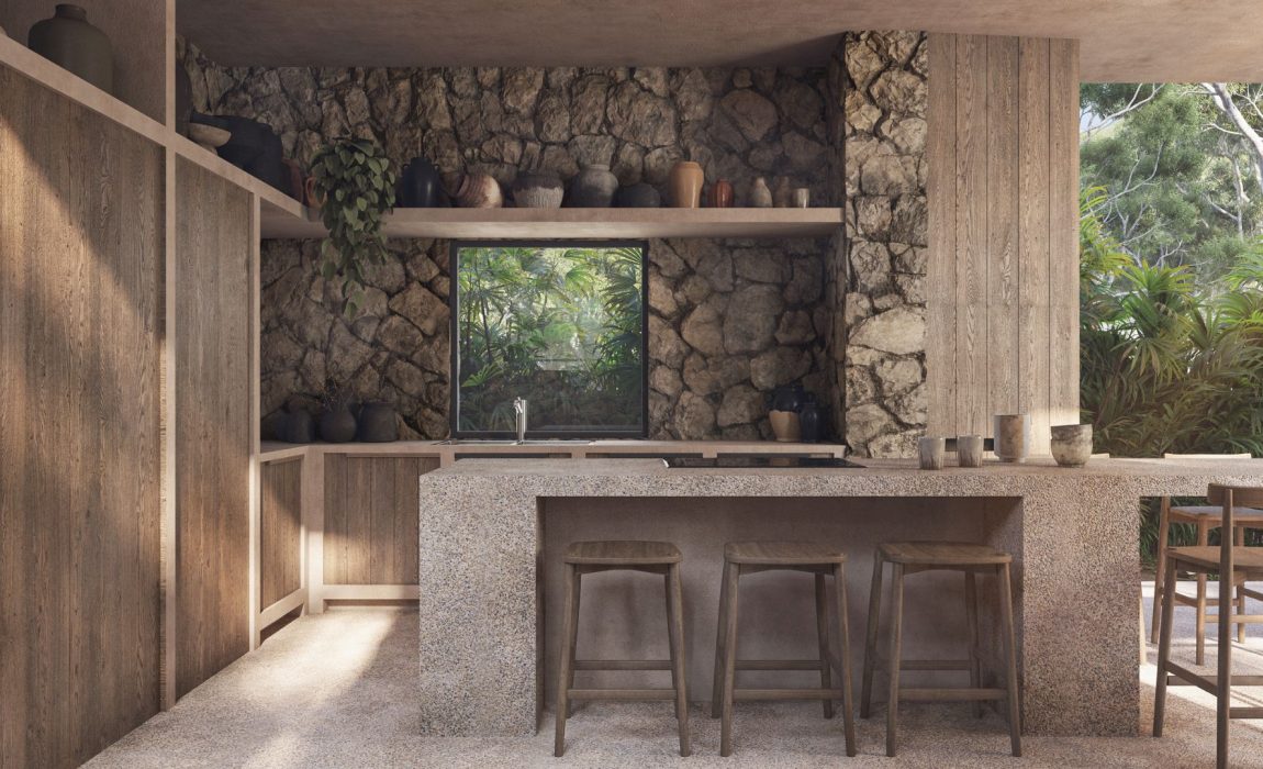 Exterior of Casa Sky in El Mirador, currently under construction as an elite option for Tulum luxury homes for sale.