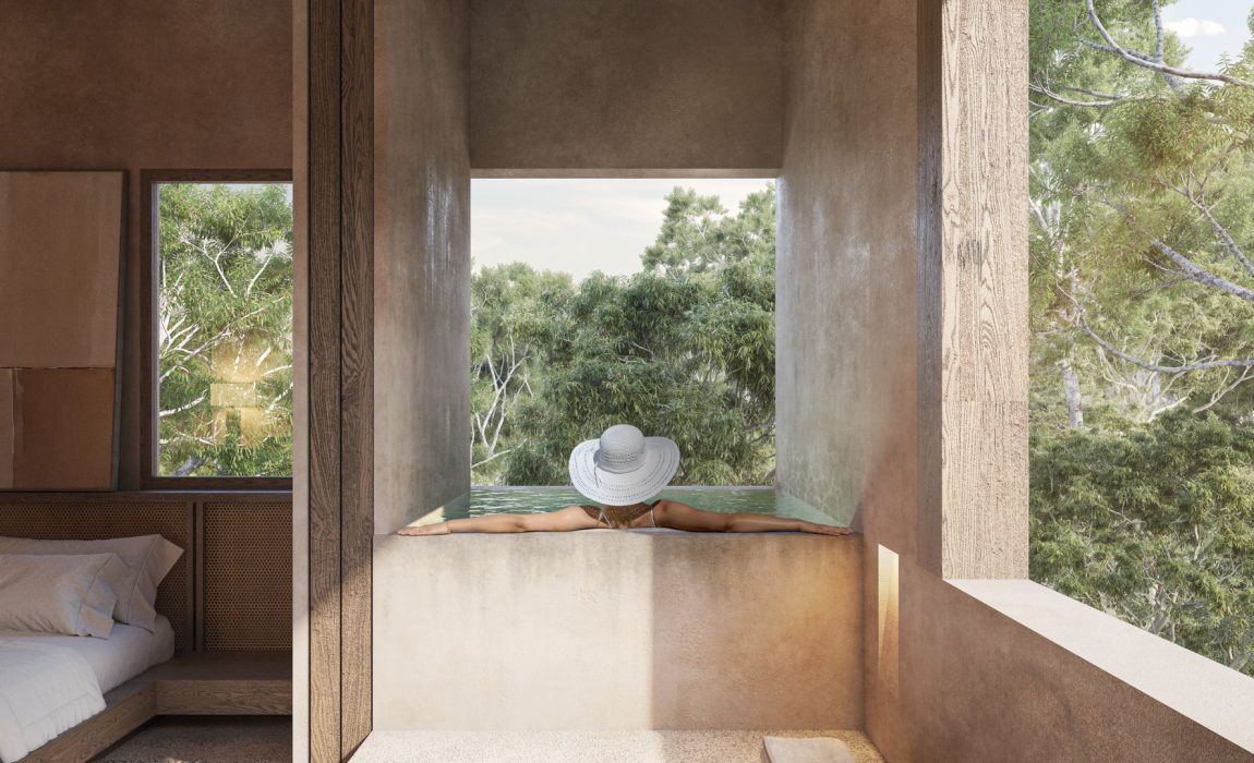 Private plunge pool accessible directly from the bedroom in these Tulum luxury homes for sale.